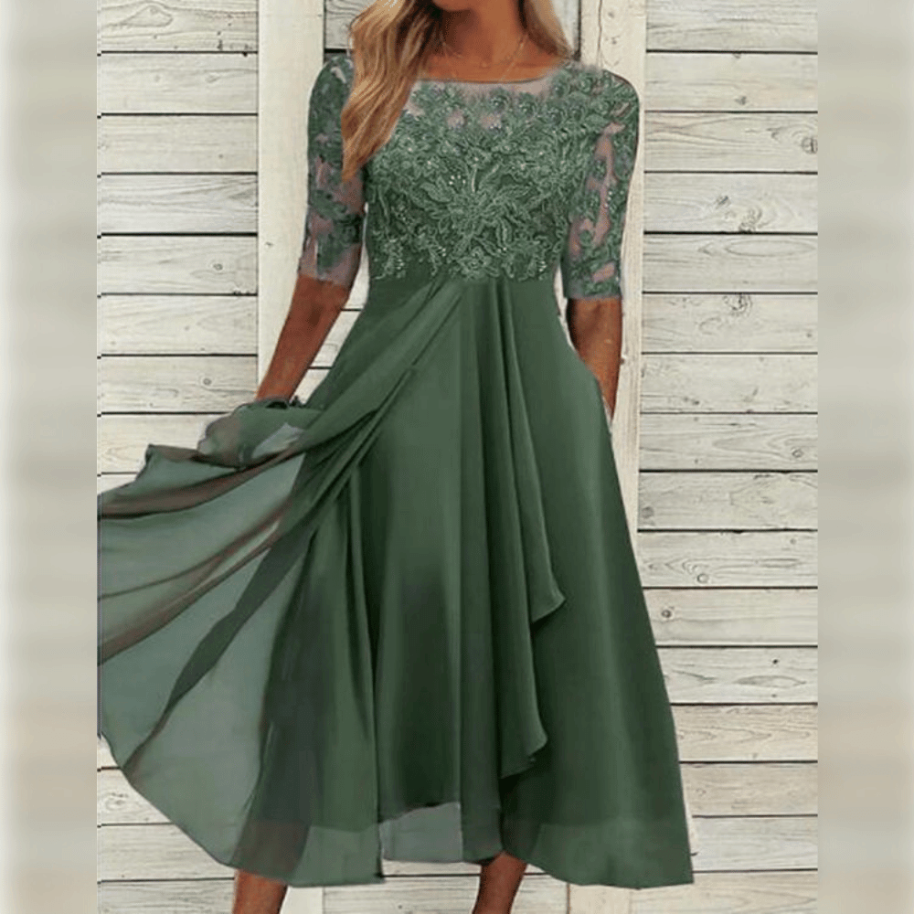 Olivia | Wedding Guest Lace Sleeve Midi Dress