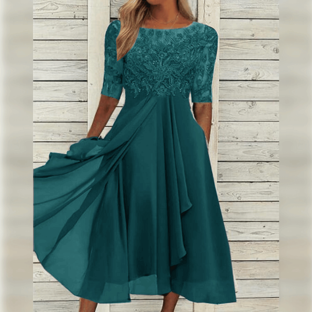 Olivia | Wedding Guest Lace Sleeve Midi Dress