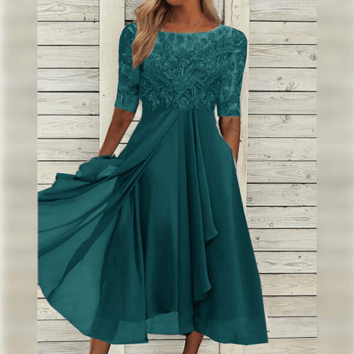 Olivia | Wedding Guest Lace Sleeve Midi Dress