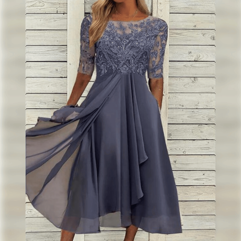 Olivia | Wedding Guest Lace Sleeve Midi Dress