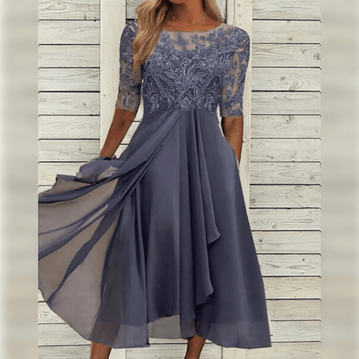 Olivia | Wedding Guest Lace Sleeve Midi Dress