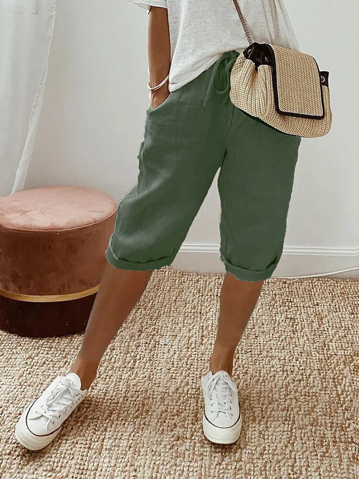 Women's Linen Cuffed Knee-Length Shorts