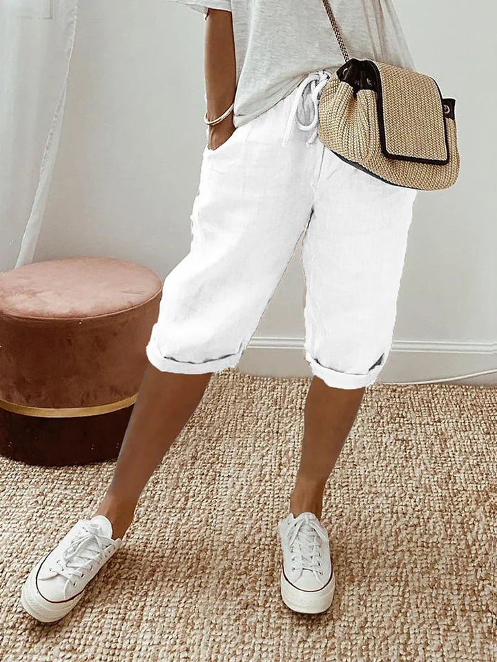 Women's Linen Cuffed Knee-Length Shorts