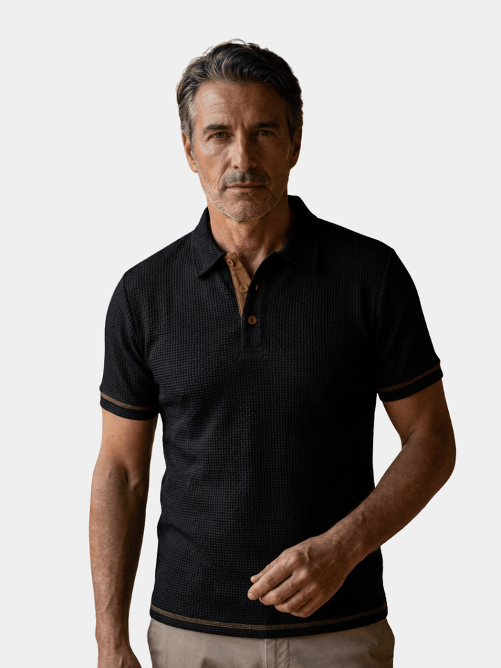 Men's Textured Knit Polo Shirt with Contrast Placket