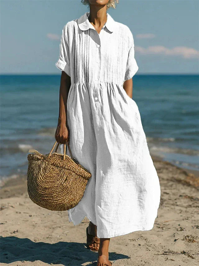 Women's Linen Shirt Maxi Dress
