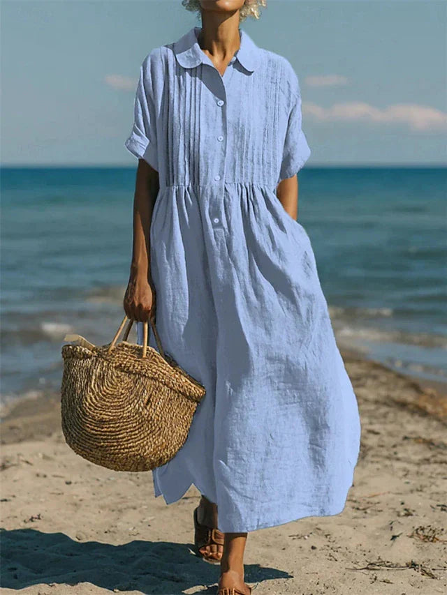 Women's Linen Shirt Maxi Dress