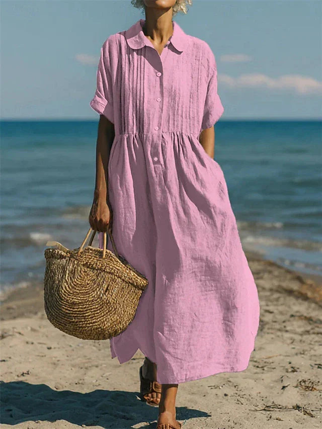 Women's Linen Shirt Maxi Dress