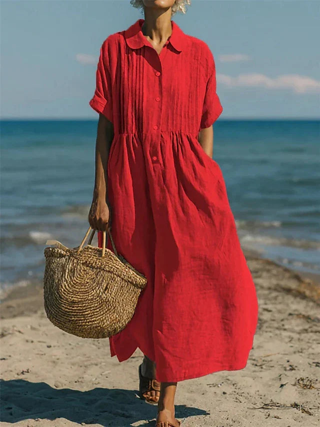 Women's Linen Shirt Maxi Dress