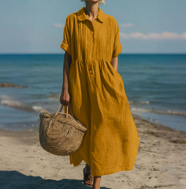 Women's Linen Shirt Maxi Dress