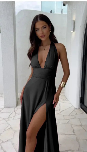 Isabella | Halter Neck Split Maxi Dress