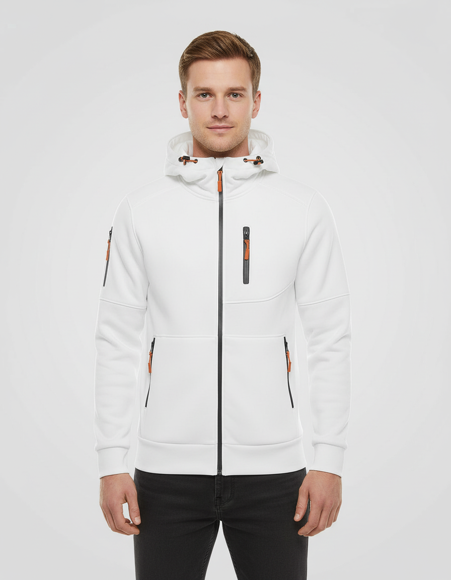 Men's Full-Zip Hooded Track Jacket with Multi-Zip Pockets