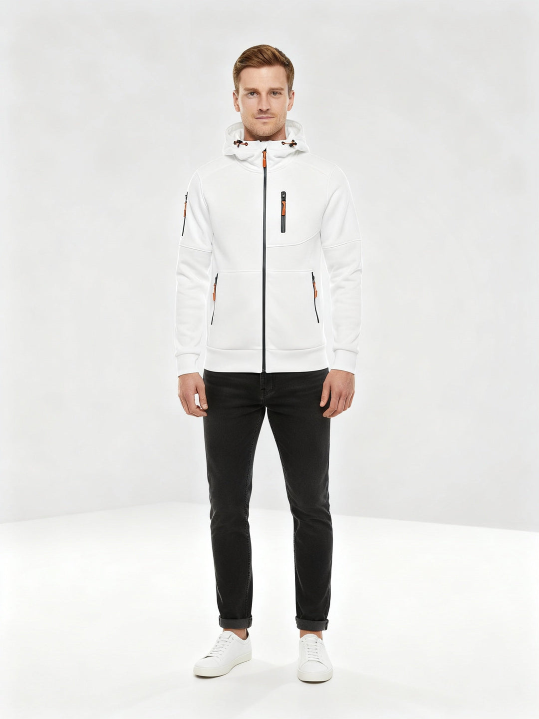 Men's Full-Zip Hooded Track Jacket with Multi-Zip Pockets