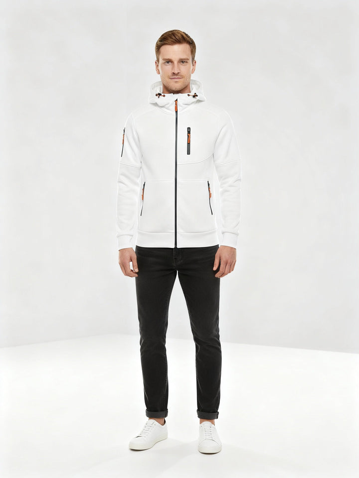 Men's Full-Zip Hooded Track Jacket with Multi-Zip Pockets