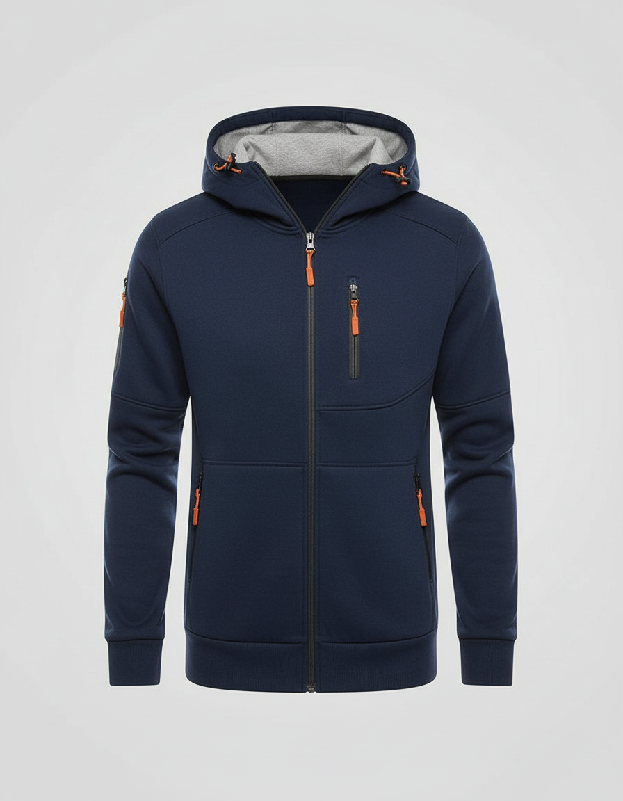 Men's Full-Zip Hooded Track Jacket with Multi-Zip Pockets