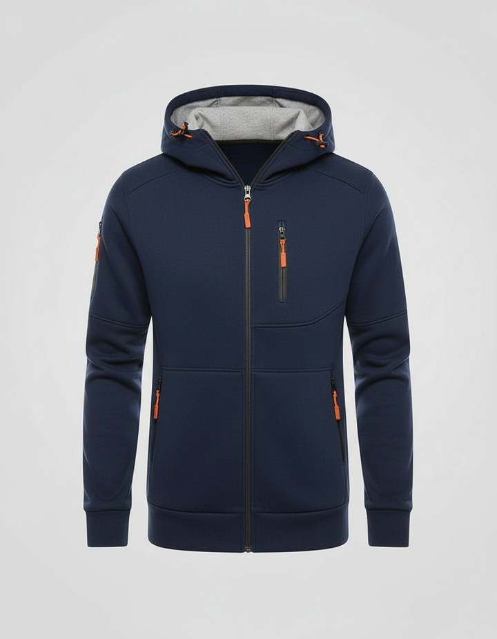 Men's Full-Zip Hooded Track Jacket with Multi-Zip Pockets