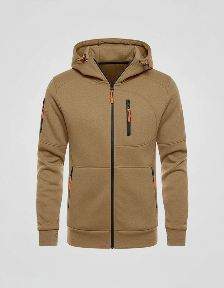 Men's Full-Zip Hooded Track Jacket with Multi-Zip Pockets