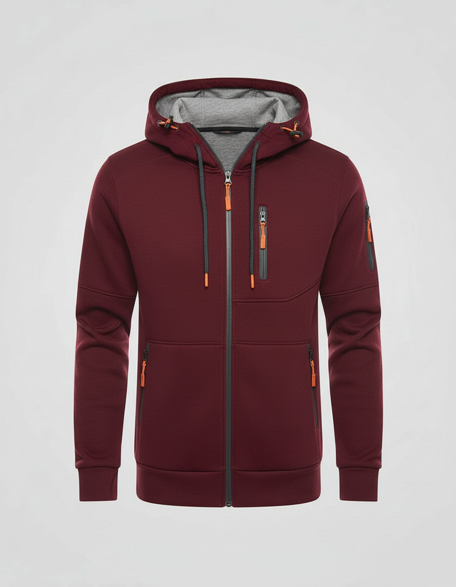 Men's Full-Zip Hooded Track Jacket with Multi-Zip Pockets