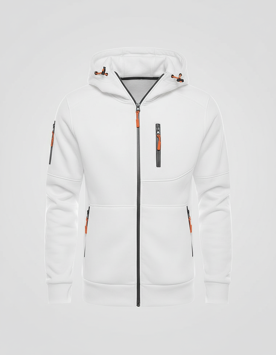 Men's Full-Zip Hooded Track Jacket with Multi-Zip Pockets