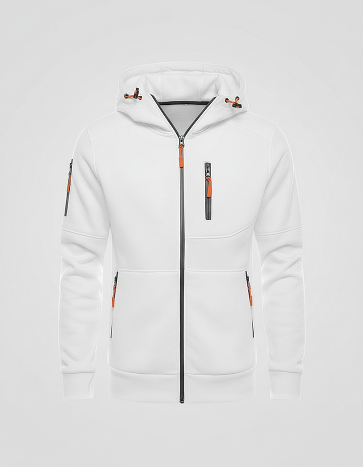 Men's Full-Zip Hooded Track Jacket with Multi-Zip Pockets