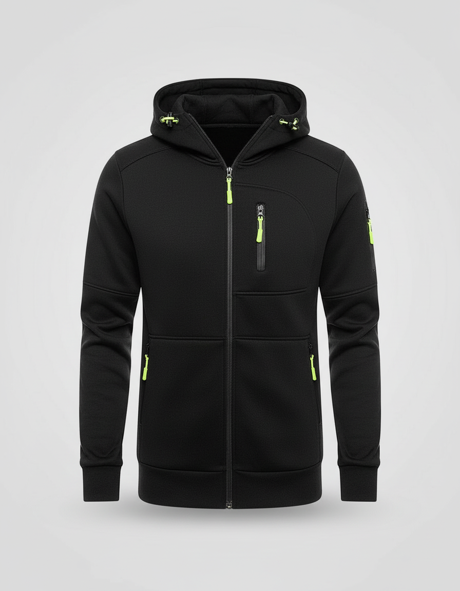 Men's Full-Zip Hooded Track Jacket with Multi-Zip Pockets
