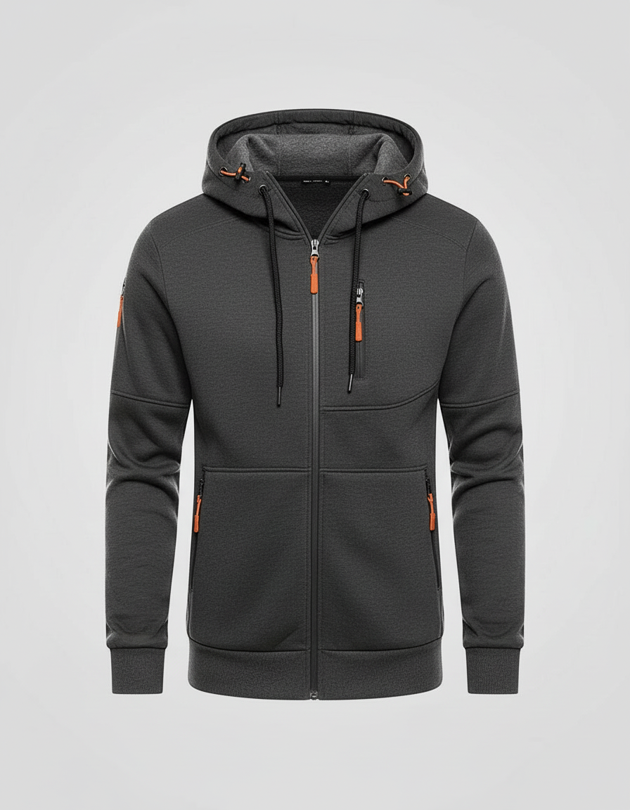 Men's Full-Zip Hooded Track Jacket with Multi-Zip Pockets