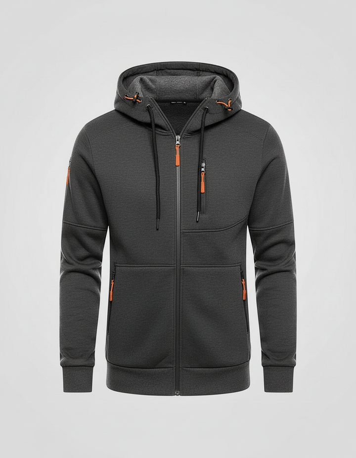 Men's Full-Zip Hooded Track Jacket with Multi-Zip Pockets