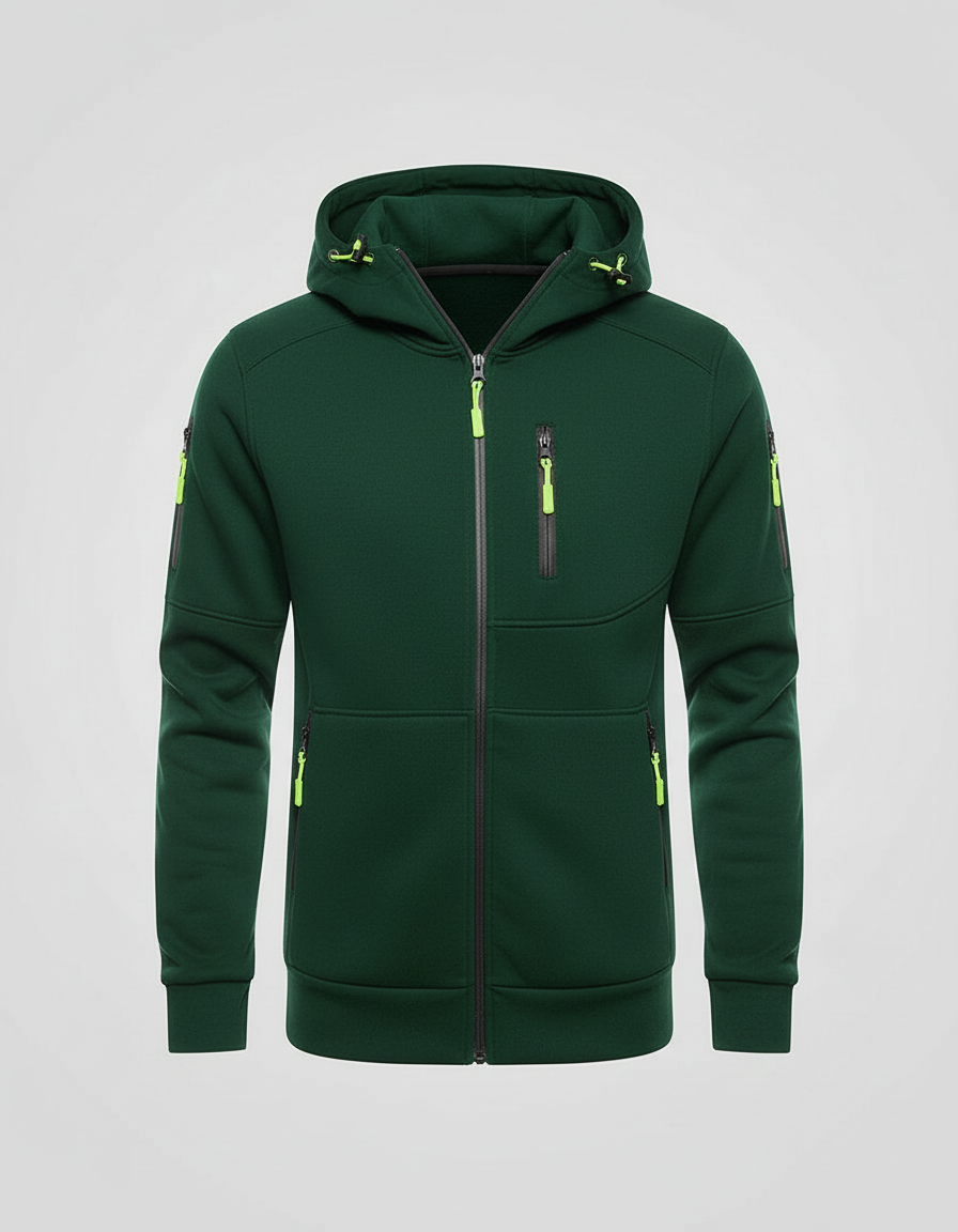 Men's Full-Zip Hooded Track Jacket with Multi-Zip Pockets