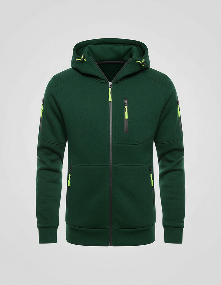 Men's Full-Zip Hooded Track Jacket with Multi-Zip Pockets