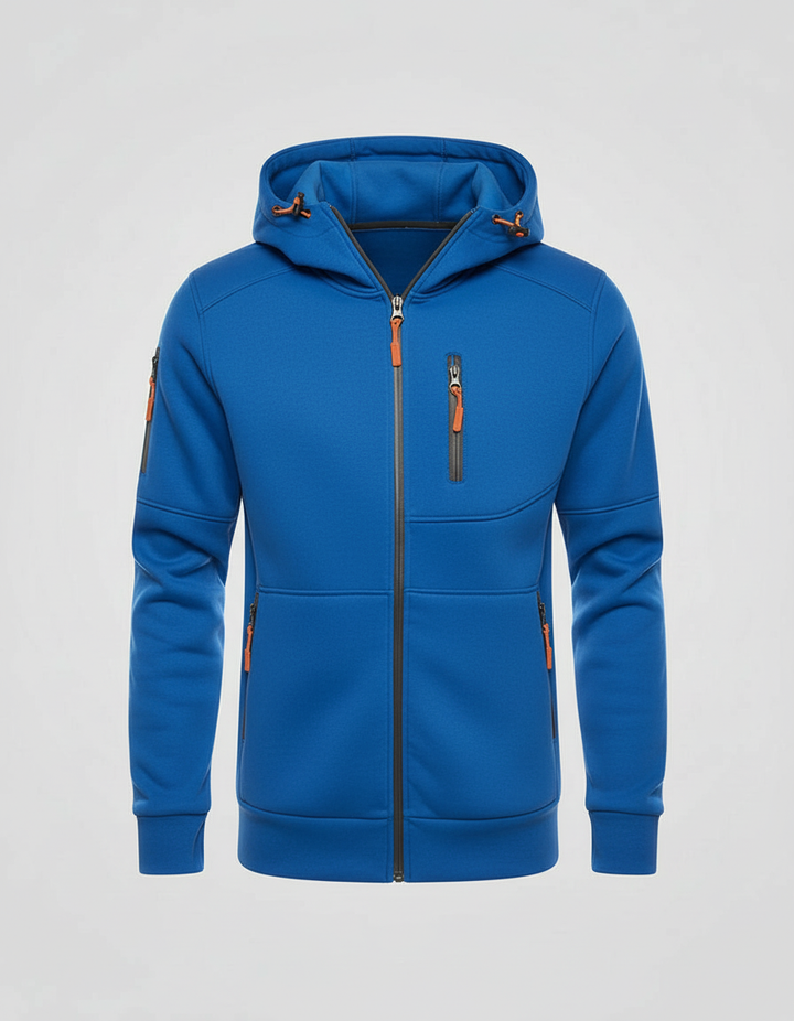 Men's Full-Zip Hooded Track Jacket with Multi-Zip Pockets