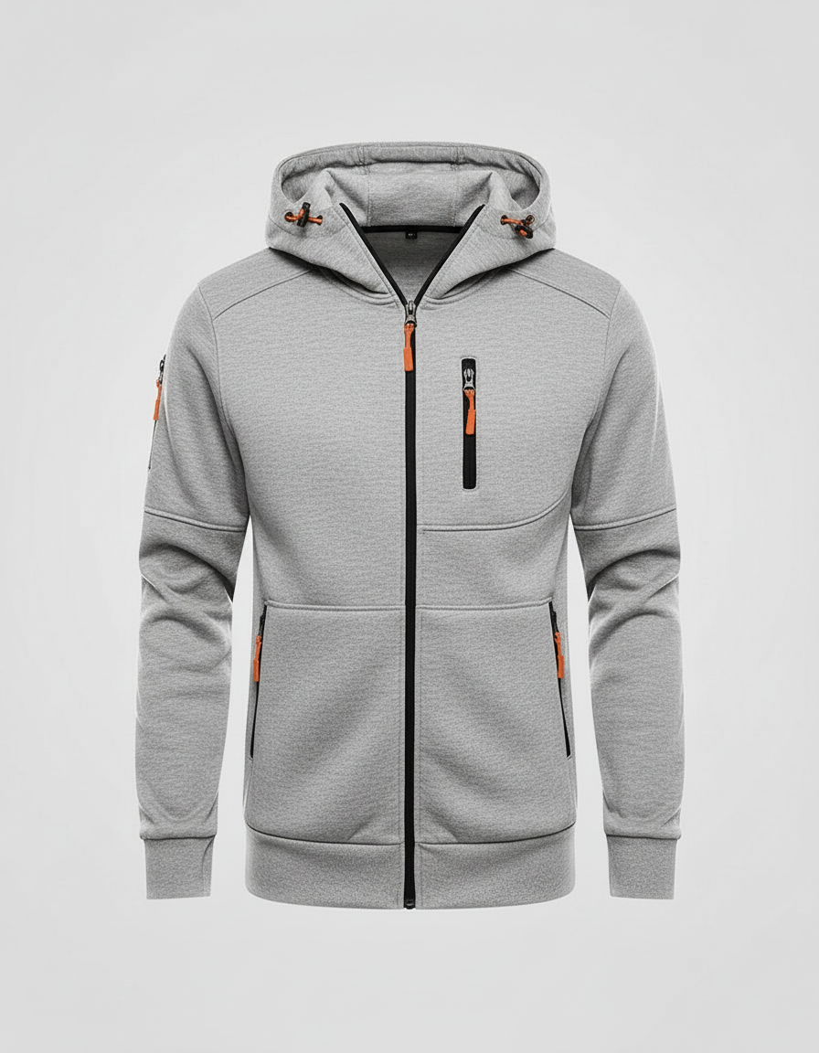 Men's Full-Zip Hooded Track Jacket with Multi-Zip Pockets