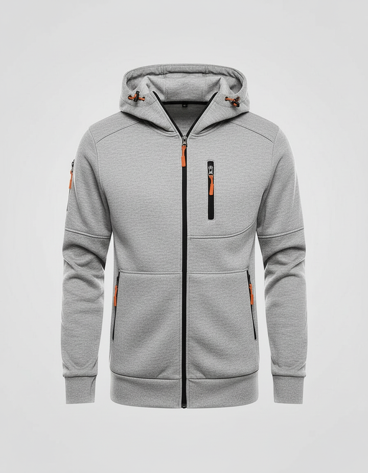 Men's Full-Zip Hooded Track Jacket with Multi-Zip Pockets