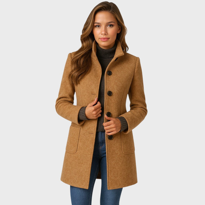 Women's Tailored Wool Blend Coat with Stand Collar