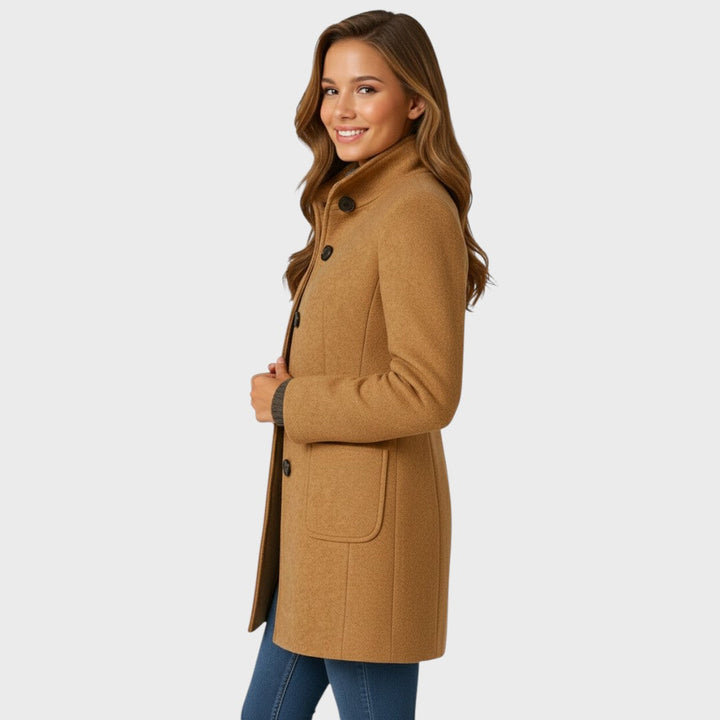 Women's Tailored Wool Blend Coat with Stand Collar