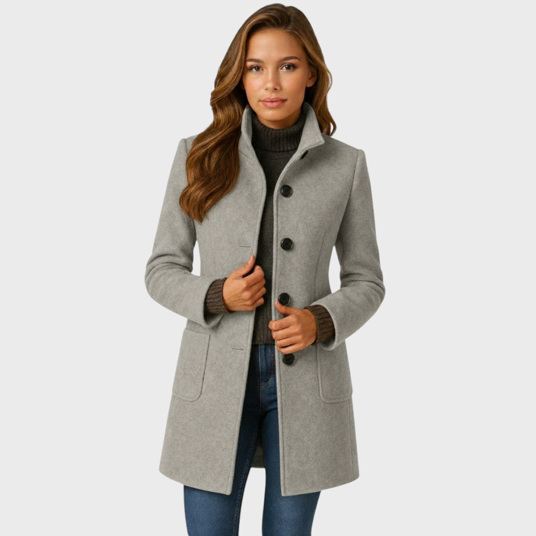 Women's Tailored Wool Blend Coat with Stand Collar