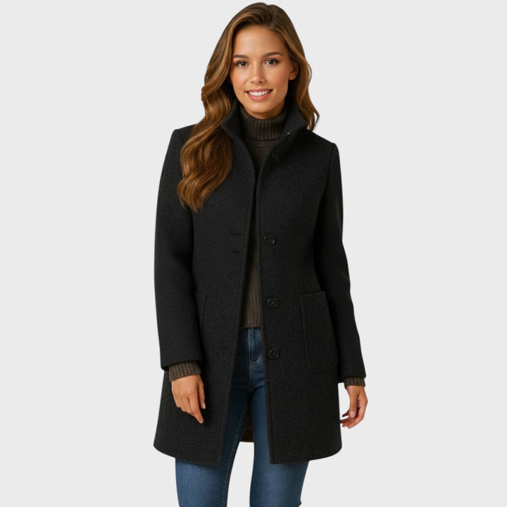 Women's Tailored Wool Blend Coat with Stand Collar