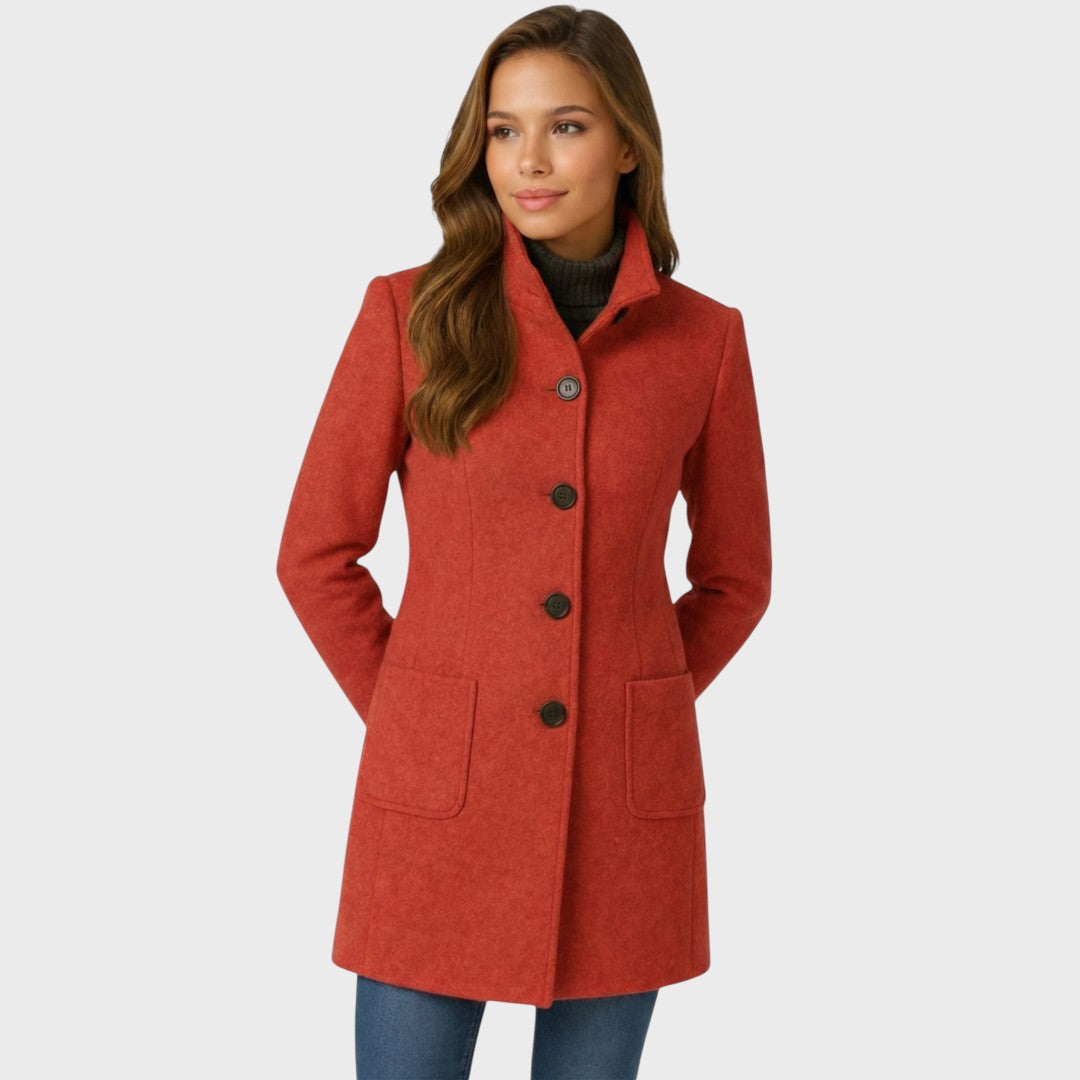 Women's Tailored Wool Blend Coat with Stand Collar