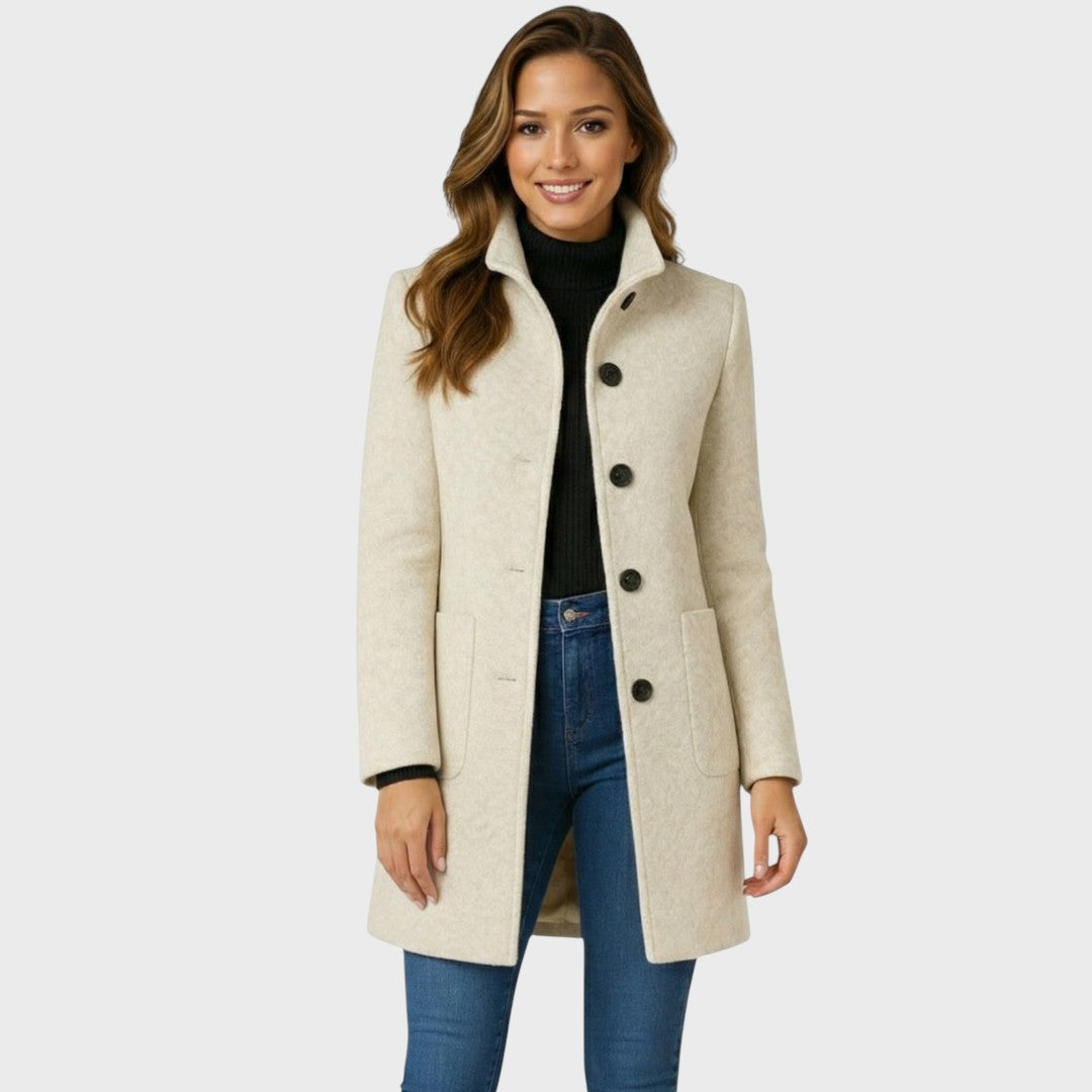 Women's Tailored Wool Blend Coat with Stand Collar