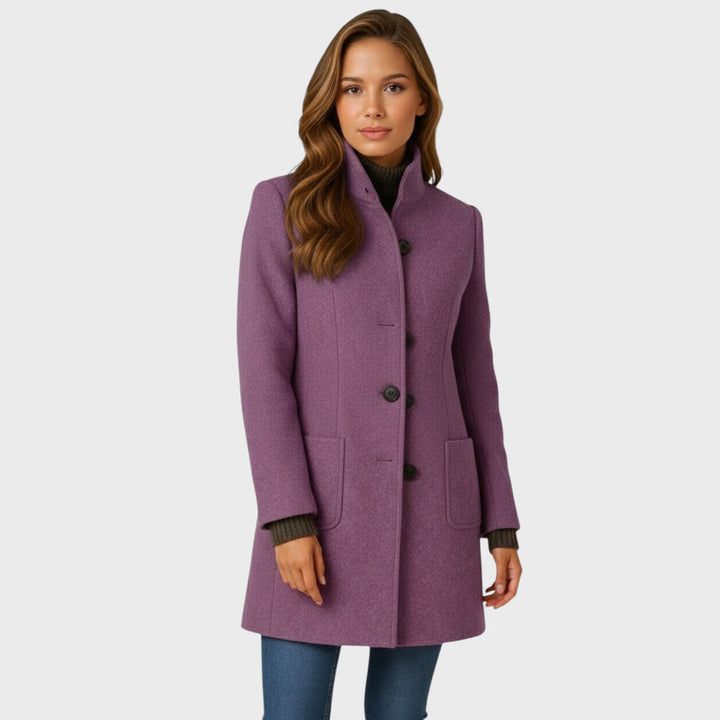 Women's Tailored Wool Blend Coat with Stand Collar