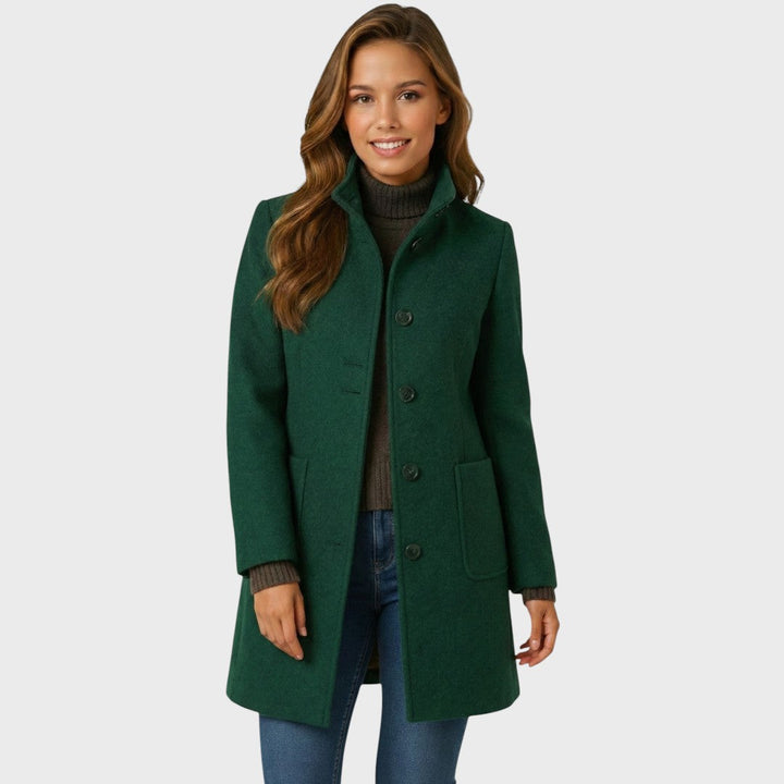 Women's Tailored Wool Blend Coat with Stand Collar