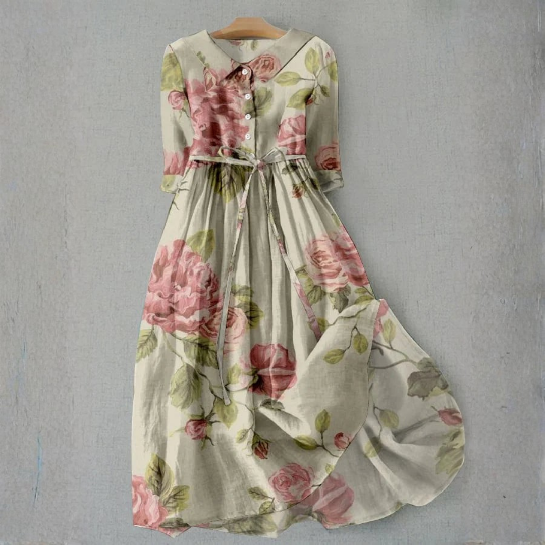 Women's Floral Linen Midi Dress