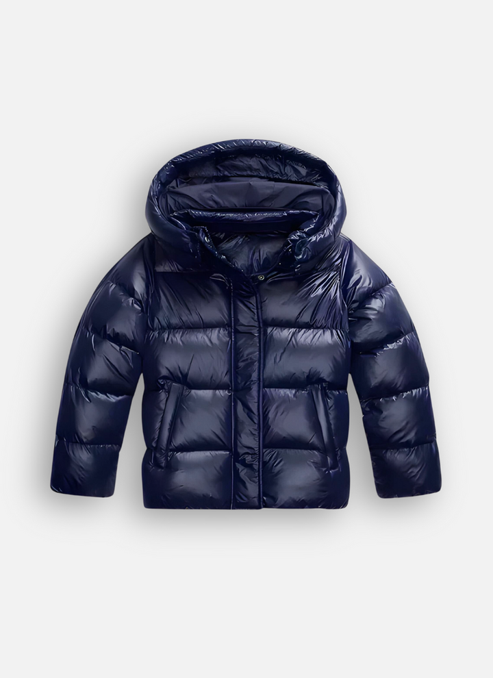 Women's Glossy Puffer Jacket with Hood in Slim Fit