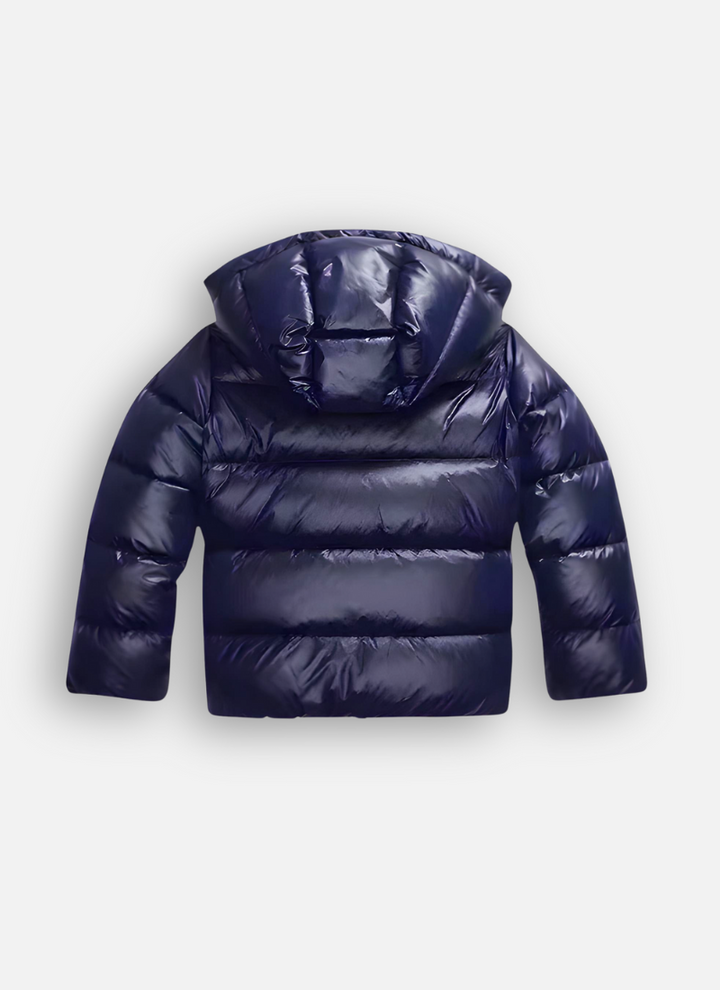 Women's Glossy Puffer Jacket with Hood in Slim Fit