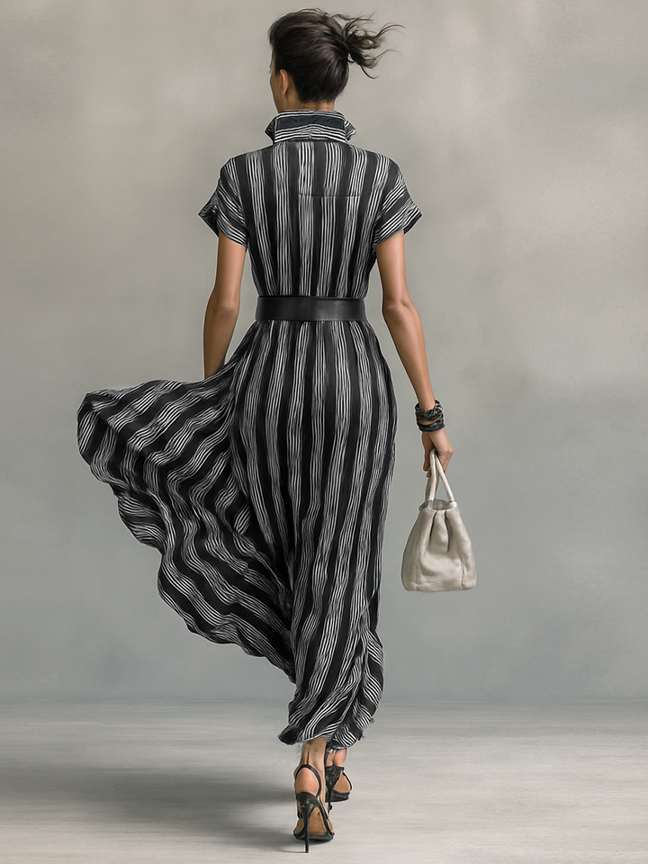Women's Striped Belted Shirt Maxi Dress