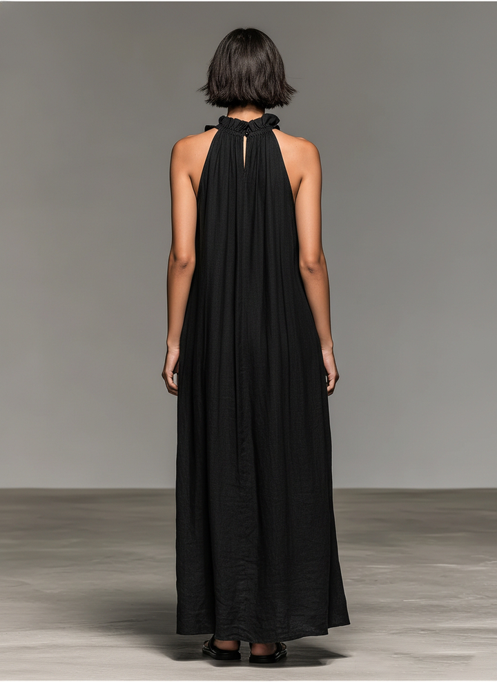 Women's Linen Ruffle Halter Maxi Dress