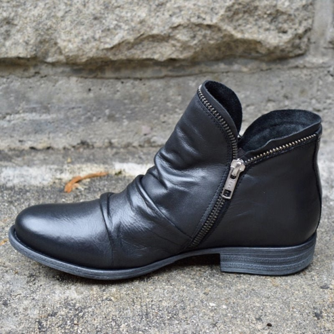 Side Zip Leather Ankle Boots