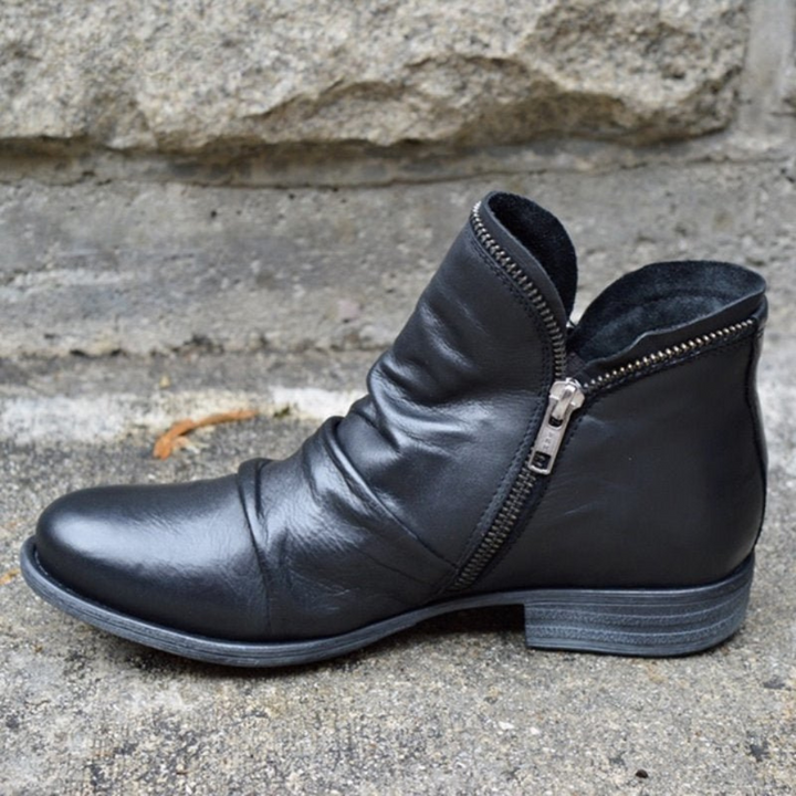 Side Zip Leather Ankle Boots