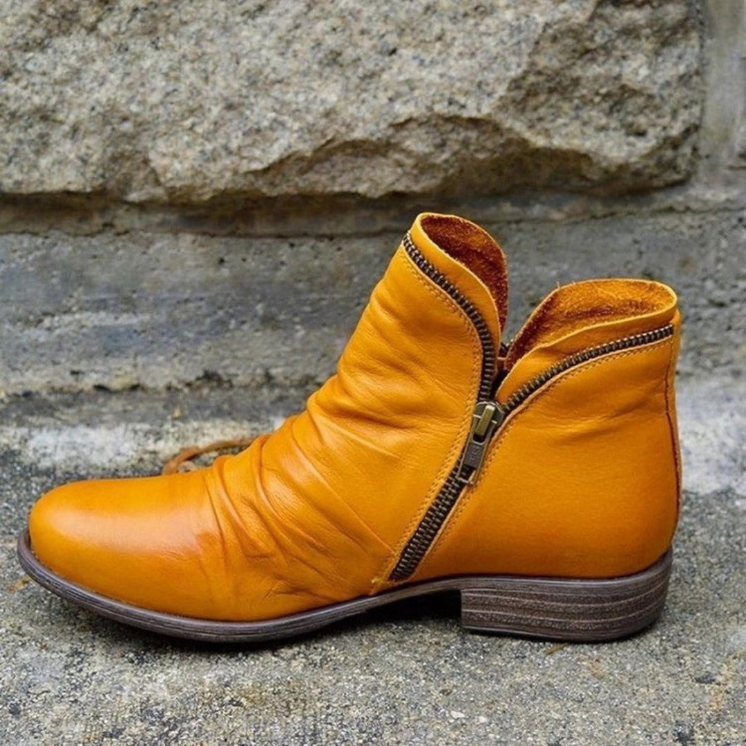 Side Zip Leather Ankle Boots