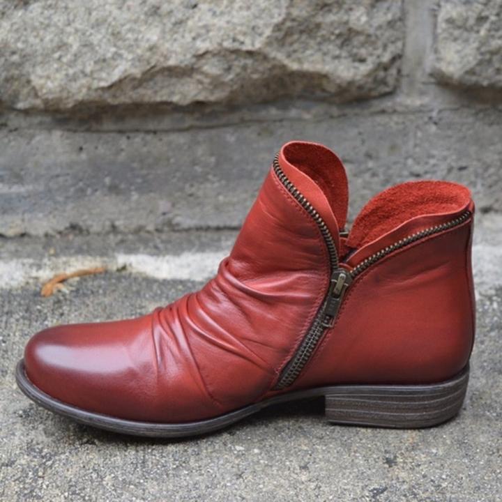 Side Zip Leather Ankle Boots