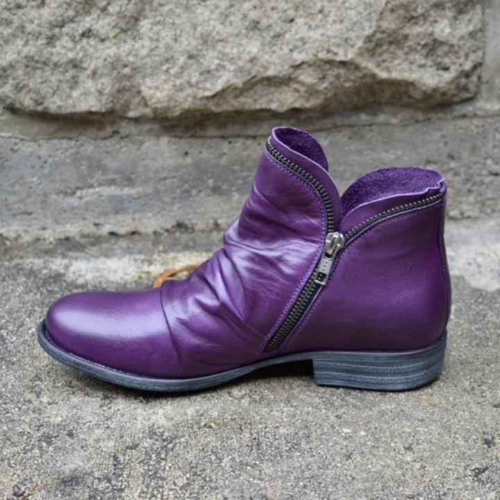 Side Zip Leather Ankle Boots