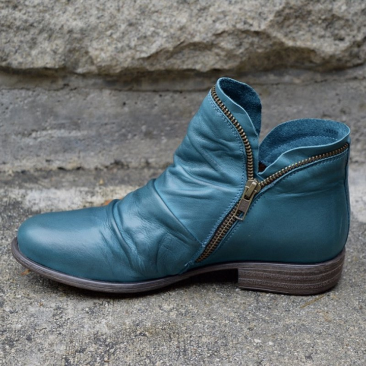 Side Zip Leather Ankle Boots